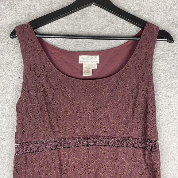 M.S.S.P. Dress Womens 8 Burgundy Floral Lace Overlay Sleeveless Scoop Neck Lined - Picture 2 of 13